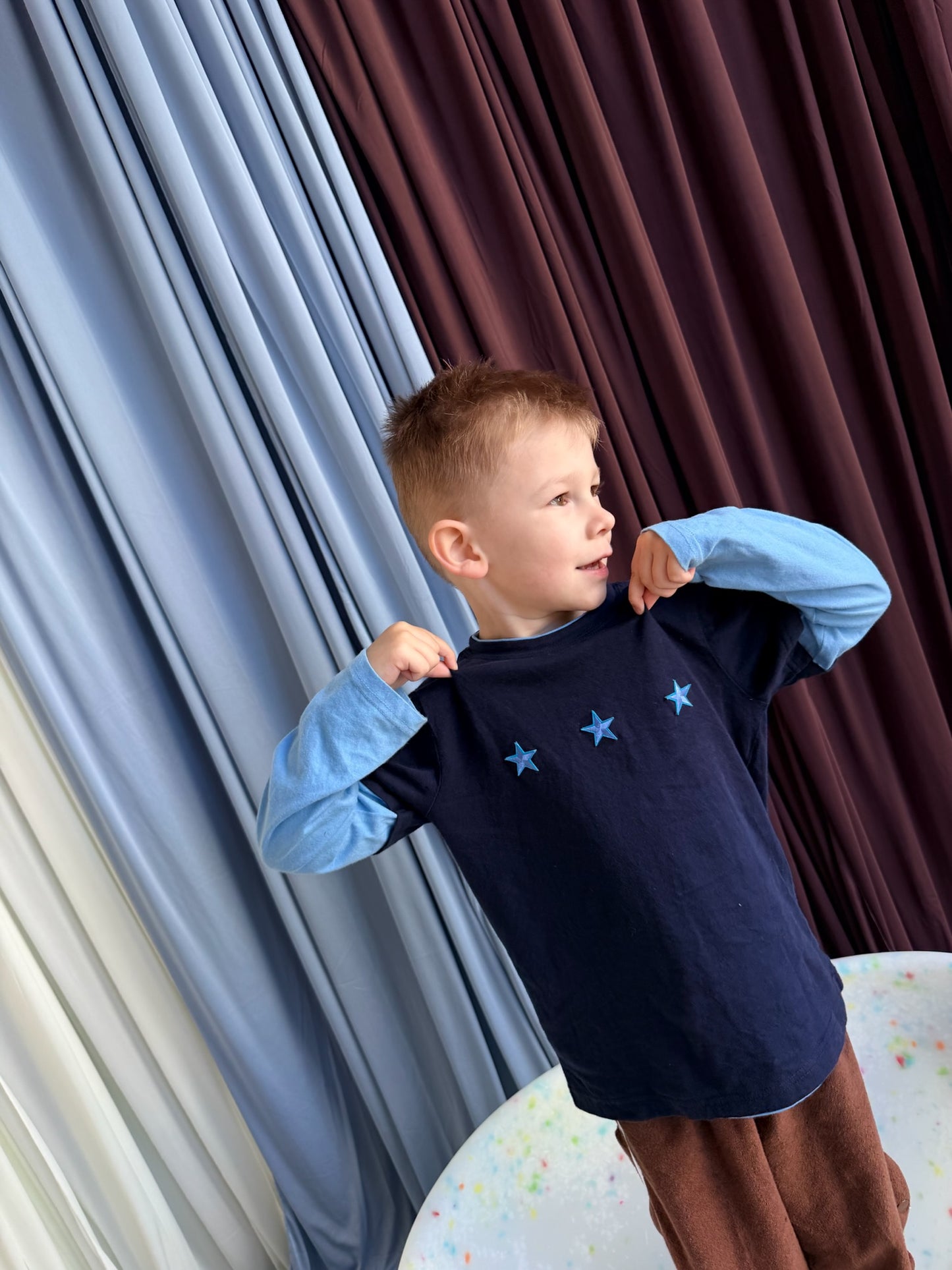 Star Staple Long sleeve Tee- Two Tone Blue